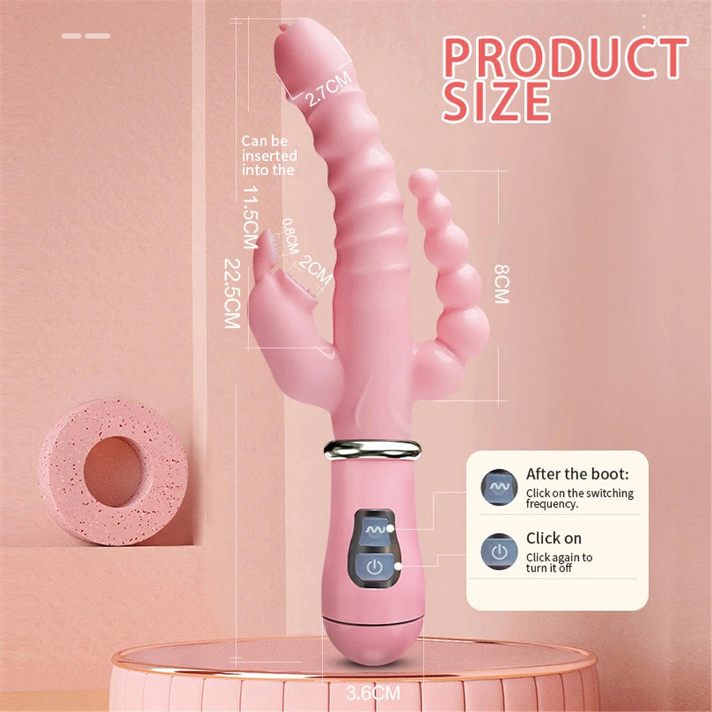 3-in-1 Rabbit Vibrator – USB Rechargeable & Waterproof