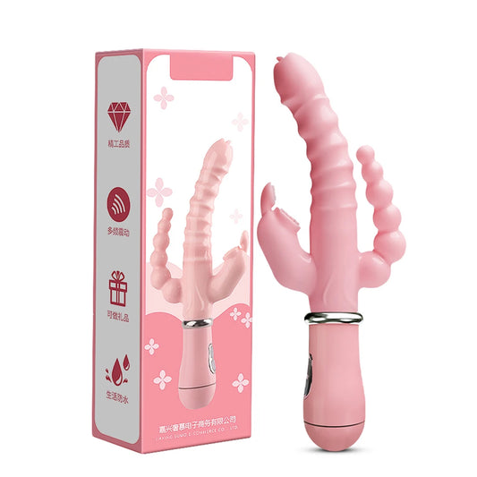 3-in-1 Rabbit Vibrator – USB Rechargeable & Waterproof